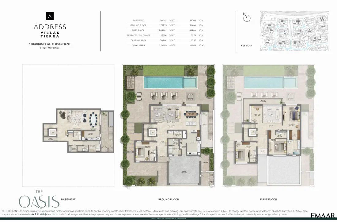 Address Villas Tierra 4 Bedroom floor plan, Contemporary, basement, ground & first floor, The Oasis by Emaar